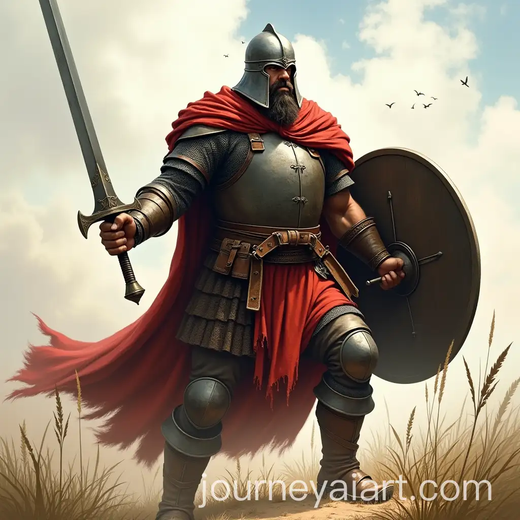 Medieval-Warrior-Ready-for-Battle-with-Sword-Shield-and-Spear