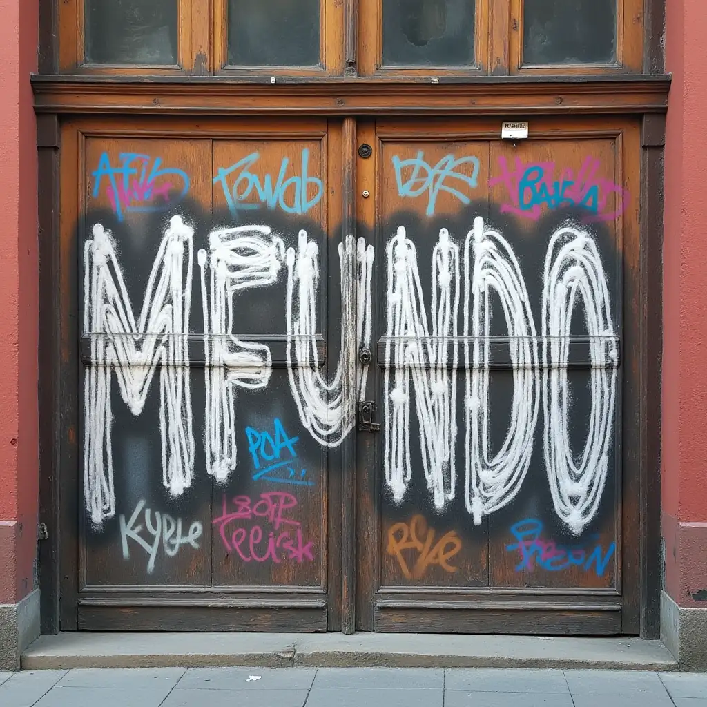 Graffiti string written 'Mfundo', no person