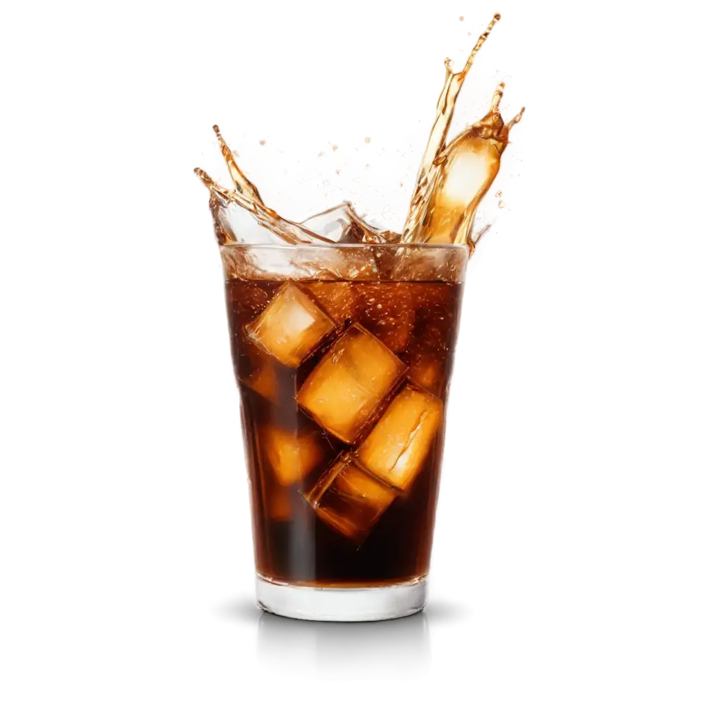 Realistic-PNG-Image-of-a-Cola-Drink-in-a-Glass-with-Ice-Cubes-Splashing