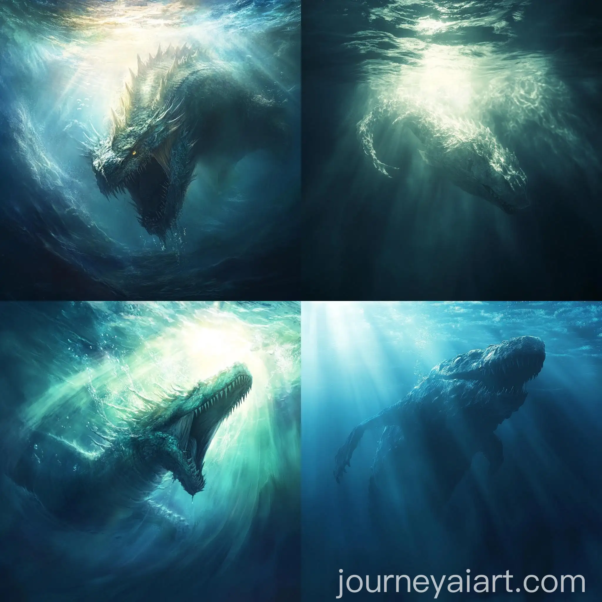Sunlit-Sea-Monster-Swimming-Underwater