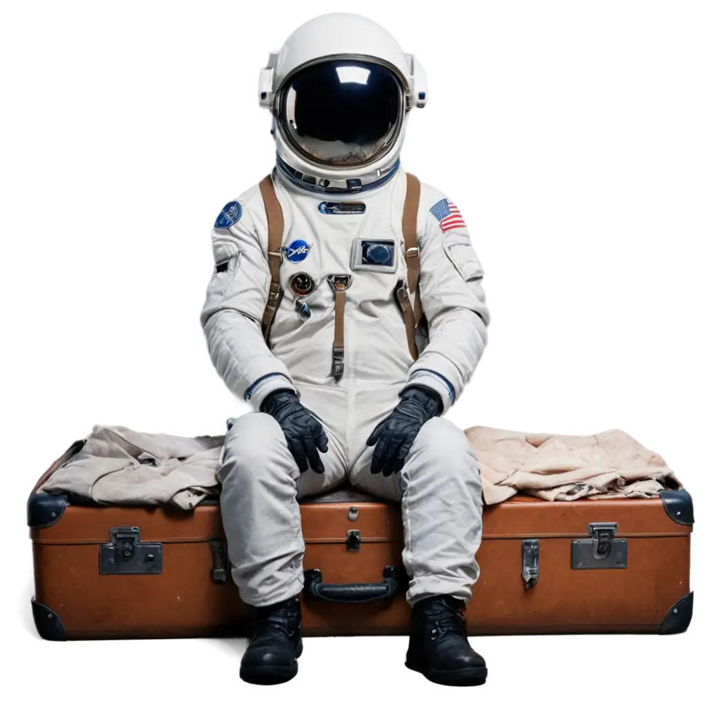 Dead-Unknown-Astronaut-Sitting-on-a-Suitcase-with-Clothes-PNG-Image-for-Creative-Projects