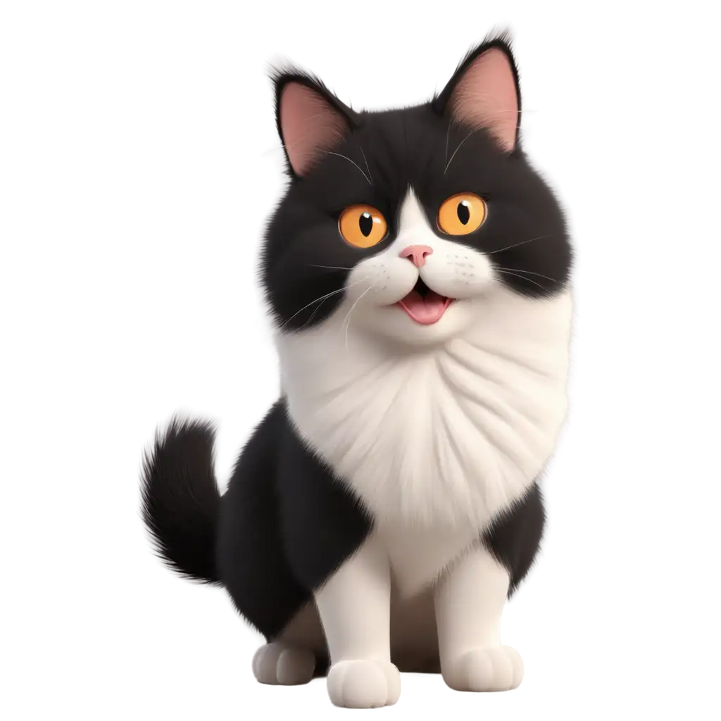 Smiling-Black-and-White-Tuxedo-Persian-Cat-PNG-Image-with-Orange-Eyes-and-Pink-Nose