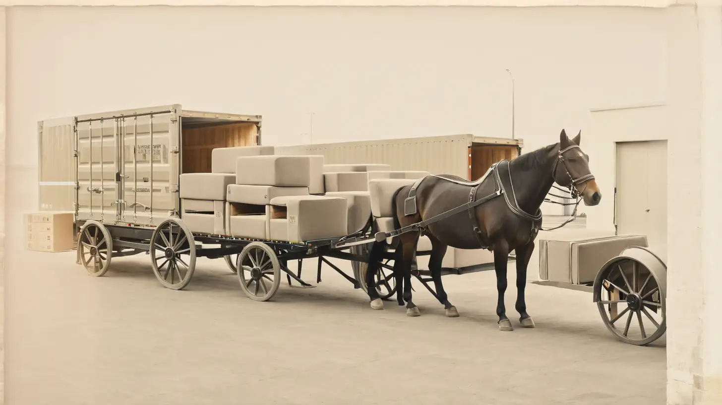 Busy Furniture Warehouse Loading with Horse