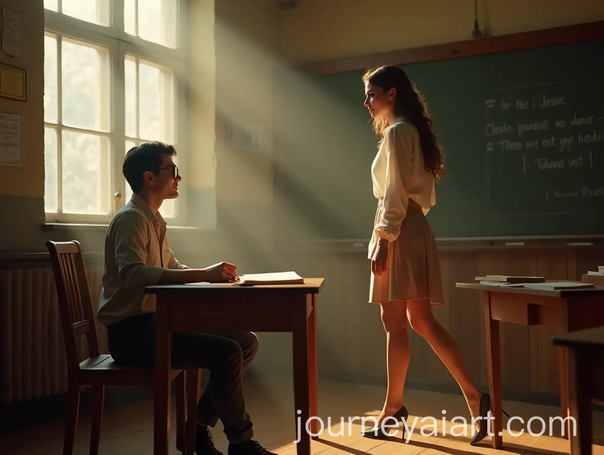 Stylish-Woman-Entering-Classroom-with-Intellectual-Vibes-and-Dreamy-Atmosphere