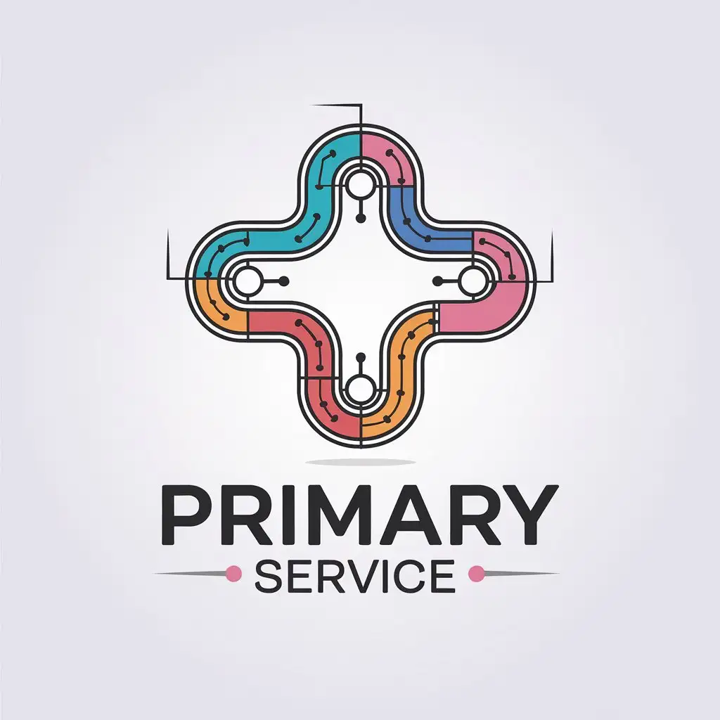 a vector logo design,with the text "Primary service", main symbol:Retro style multiplatform. fond in retro colors,Minimalistic,be used in Internet industry,clear background