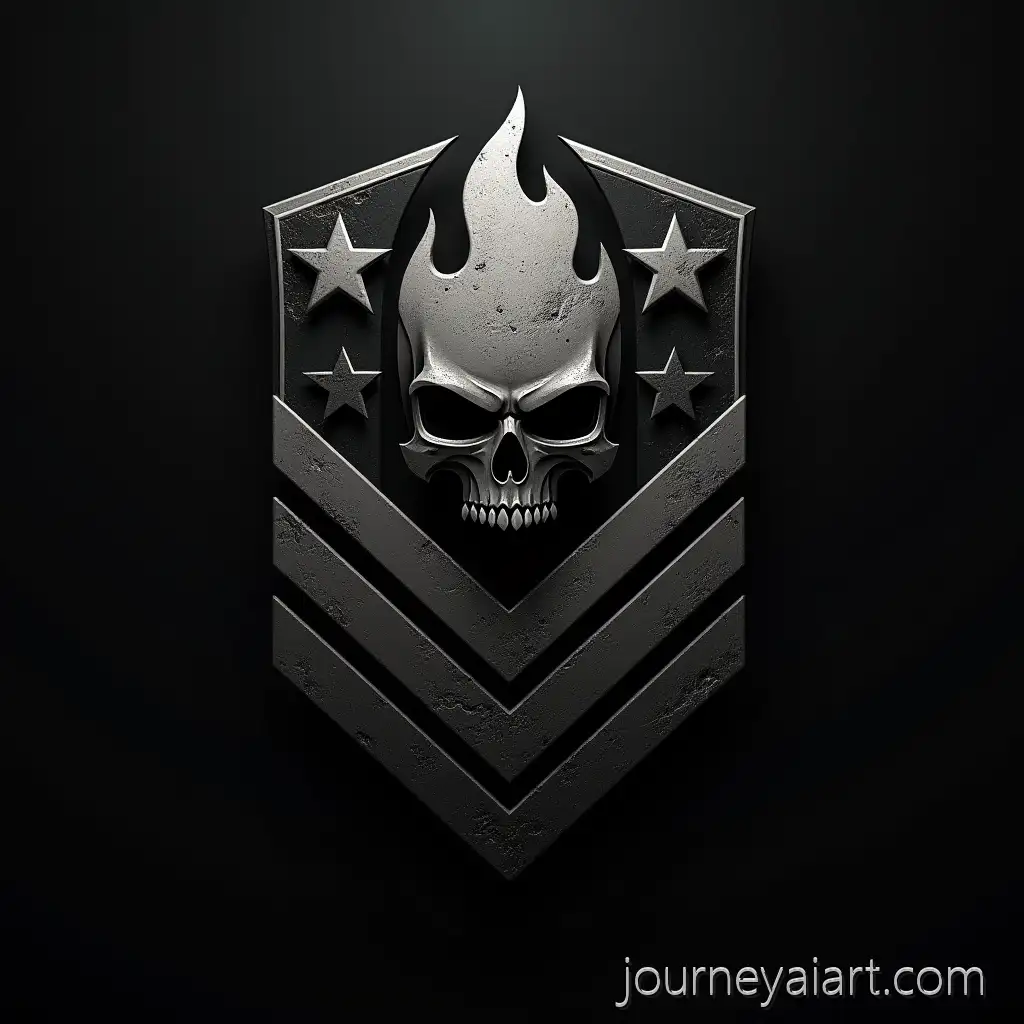 Modern-MilitaryStyle-Emblem-with-Flaming-Skull-and-Chevron-Stripes