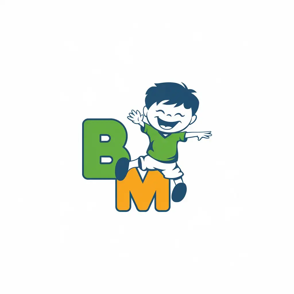 LOGO Design for BM Vector Logo with Hyppy Kid Symbol for Education Industry