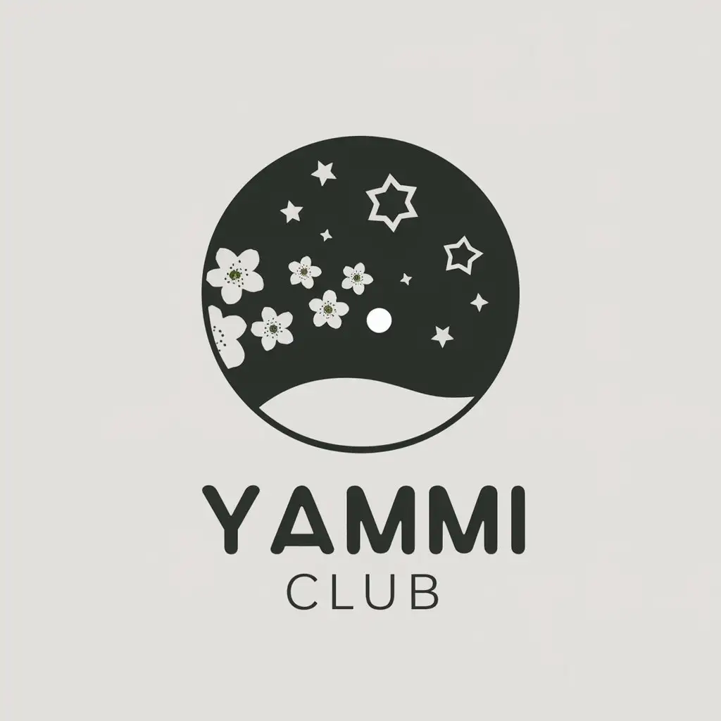 a vector logo design,with the text "yammi club", main symbol:cherry blossom  starry sky,Minimalistic,be used in Entertainment industry,clear background