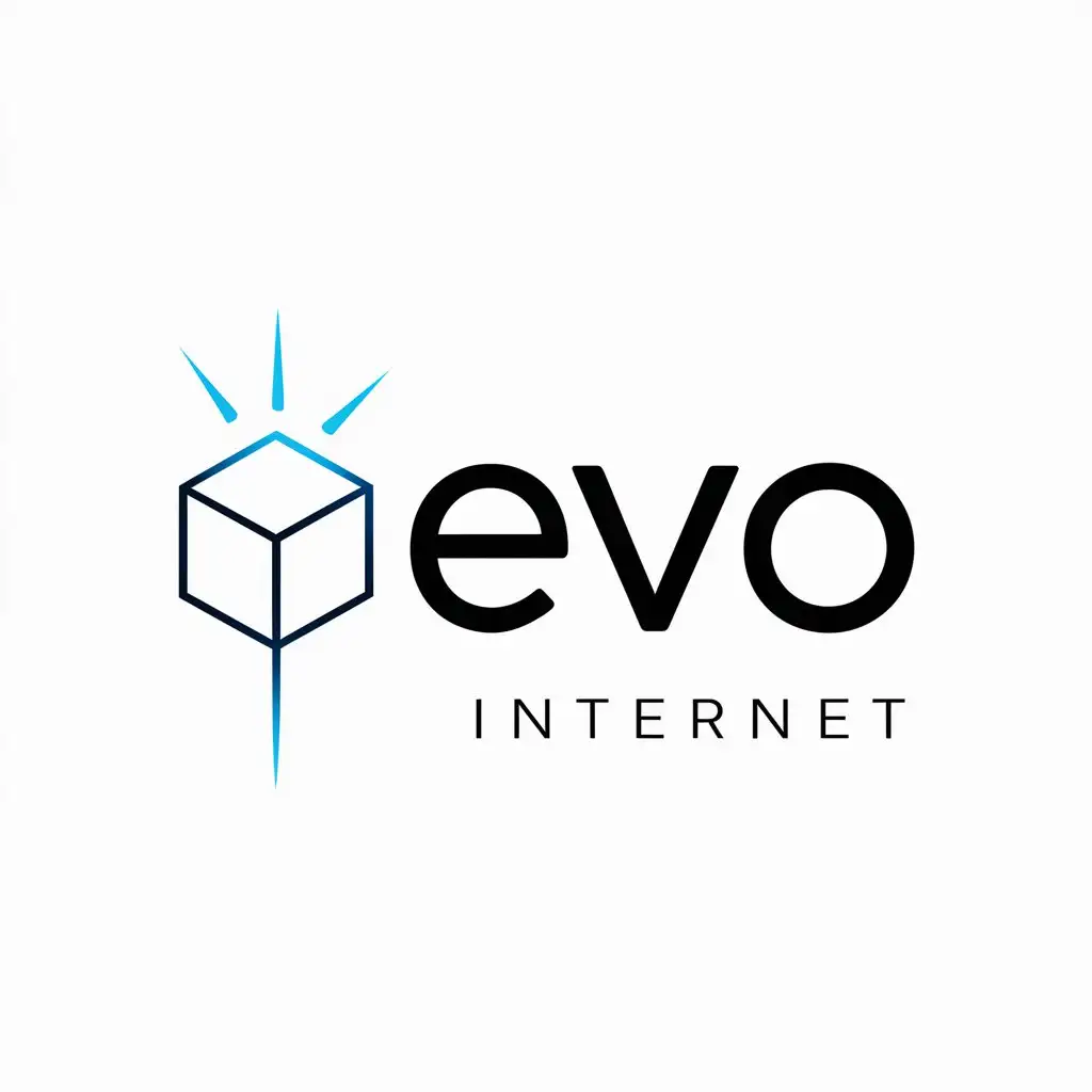 a logo design,with the text "EVO", main symbol:Cube, Ray, White & Blue,wordcombine,Minimalistic,be used in Internet industry,clear background