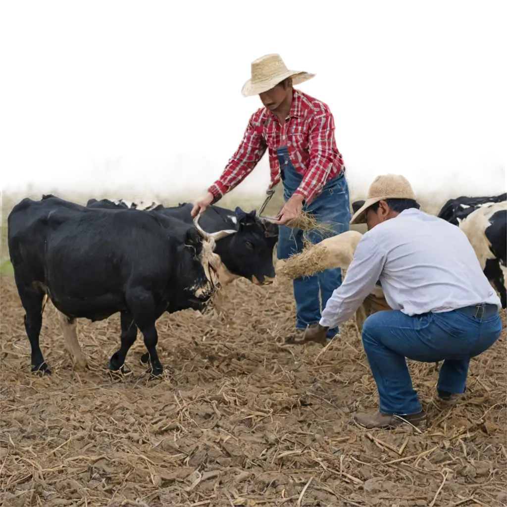 Farmer-Giving-Feed-to-Their-Cattles-PNG-Image-for-HighQuality-Visuals