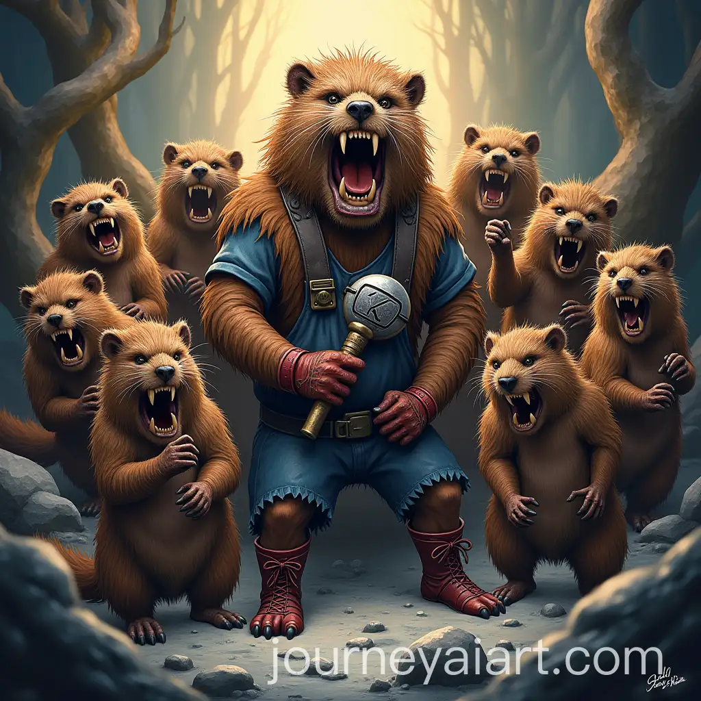 Iron-Maiden-Mascot-Surrounded-by-Nine-Angry-Beavers