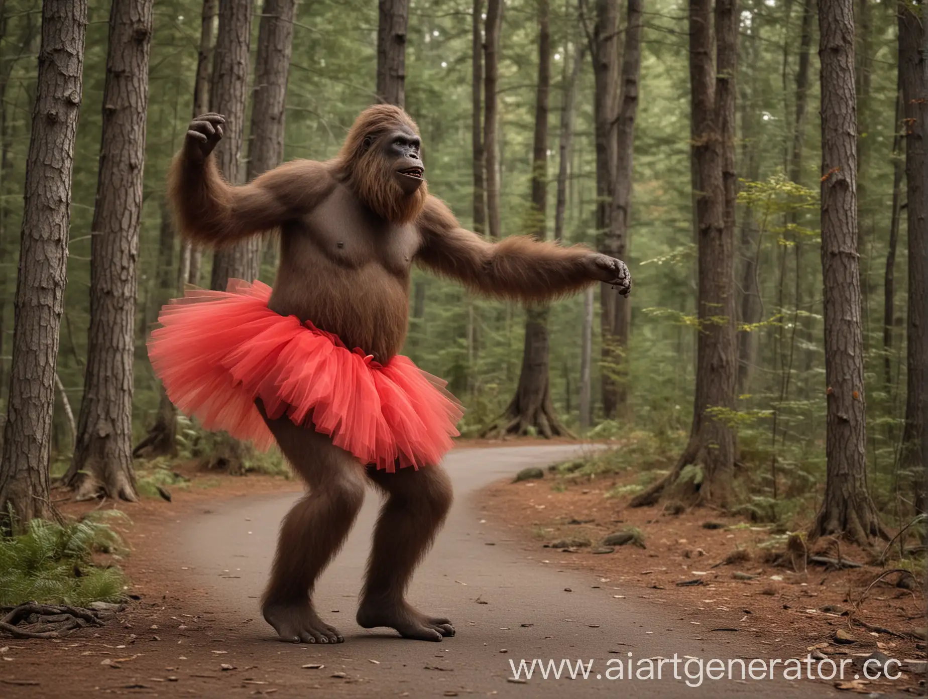 bigfoot dancing in a red tutu