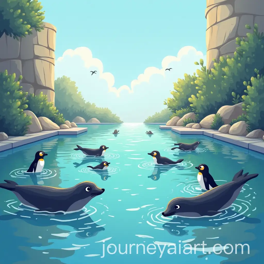 Childrens-Novel-Illustration-at-a-Zoo-Sanctuary-with-Seals-and-Penguins