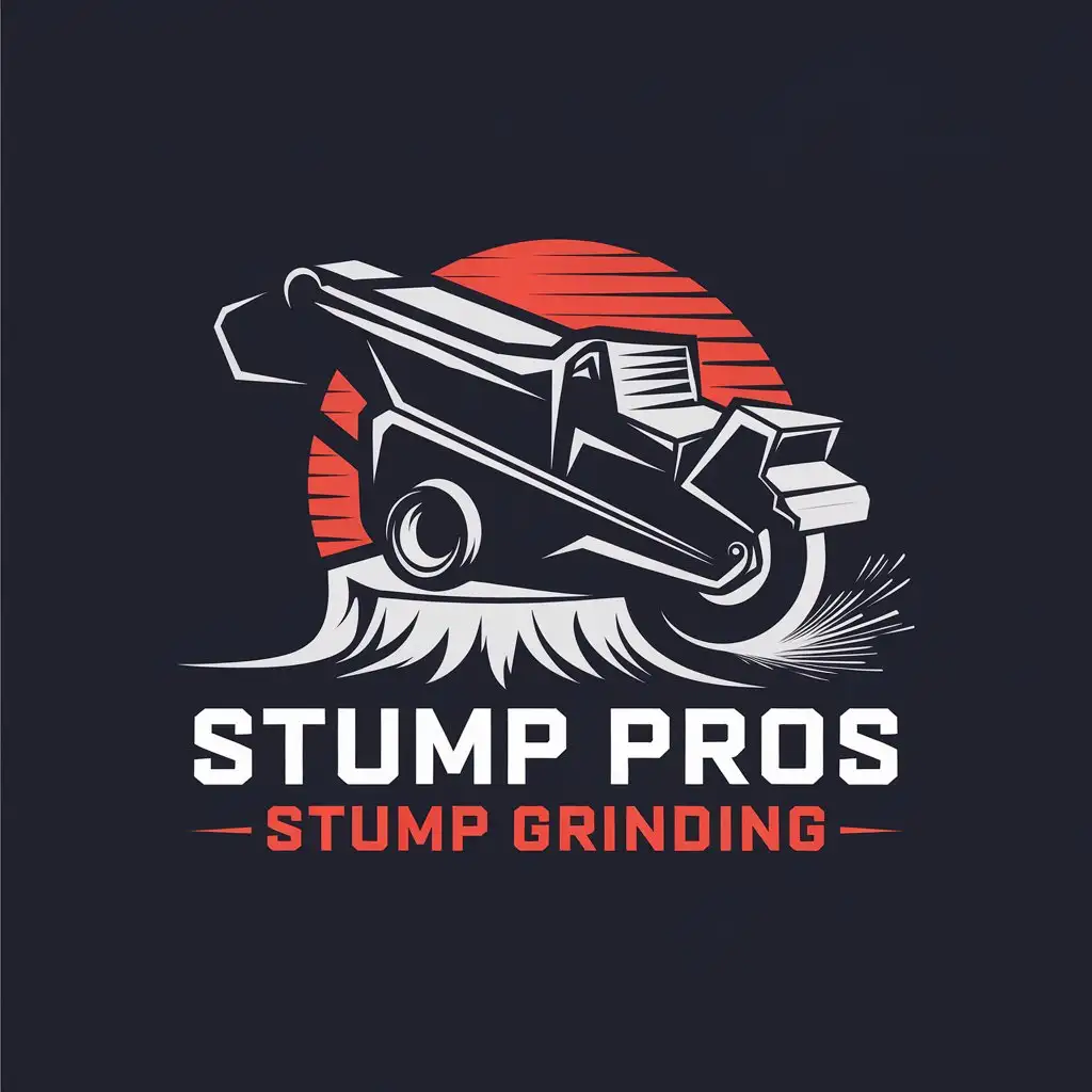 LOGO Design for Stump Pros Modern Black Red with Tree and Grinding Machine Elements