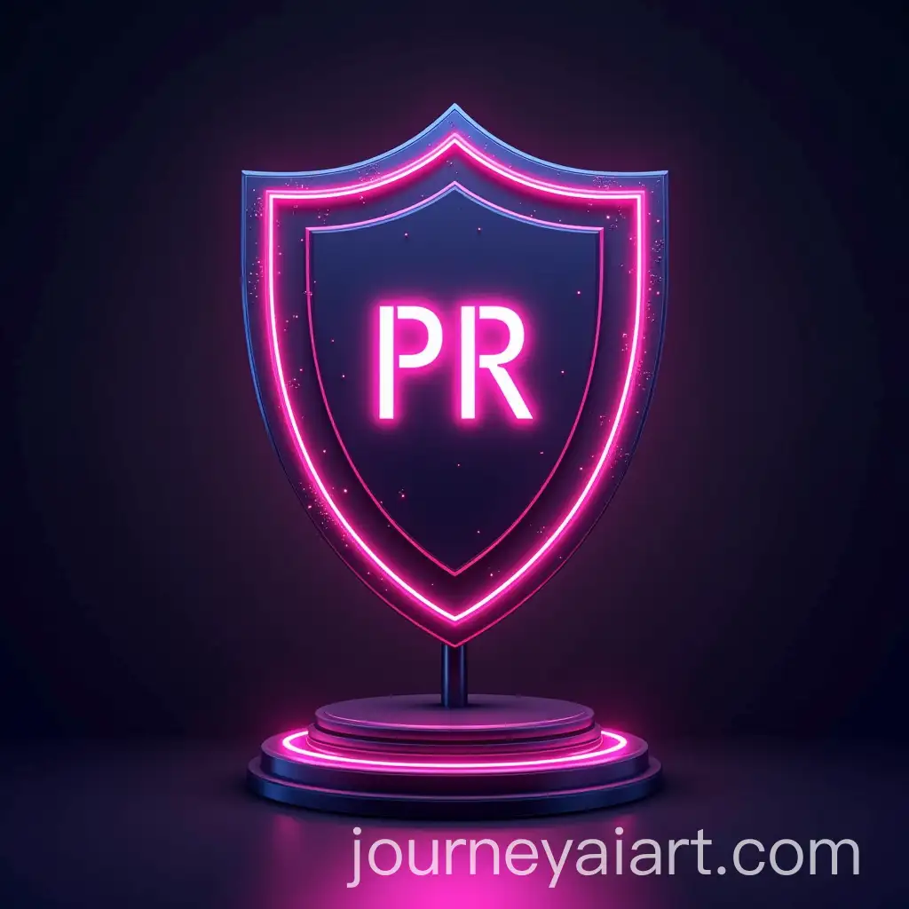 Neon-Shield-Displaying-PR-Text-in-Futuristic-Design