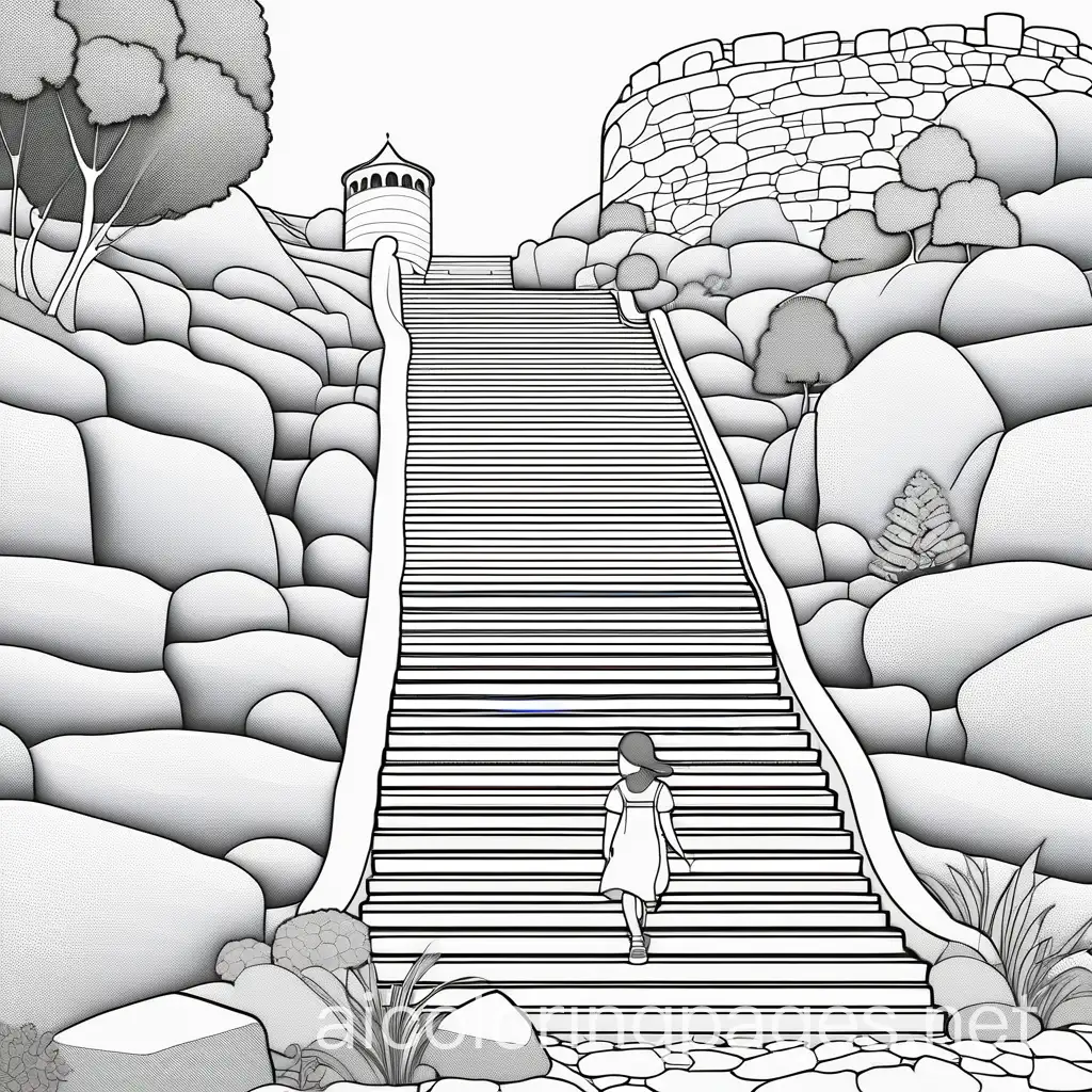 Girl-Climbing-a-Stone-Staircase-Coloring-Page-for-Kids