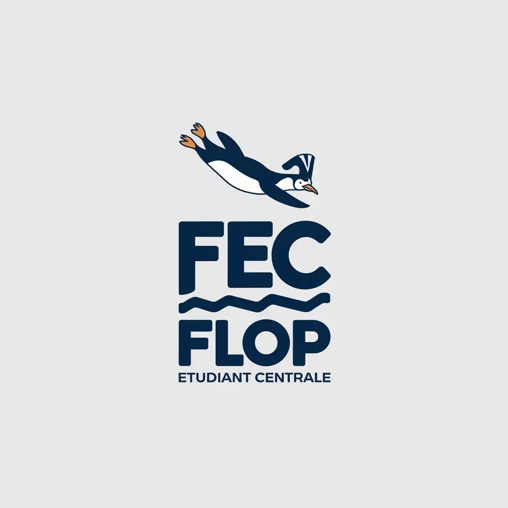 LOGO-Design-for-Flop-Etudiant-Centrale-Navy-Blue-with-Minimalistic-Penguin-in-Freefall-Theme