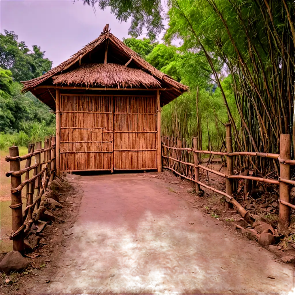 Rustic-Bamboo-Hut-Gate-and-Dry-Tree-PNG-Image-HighQuality-and-Versatile-for-Creative-Projects