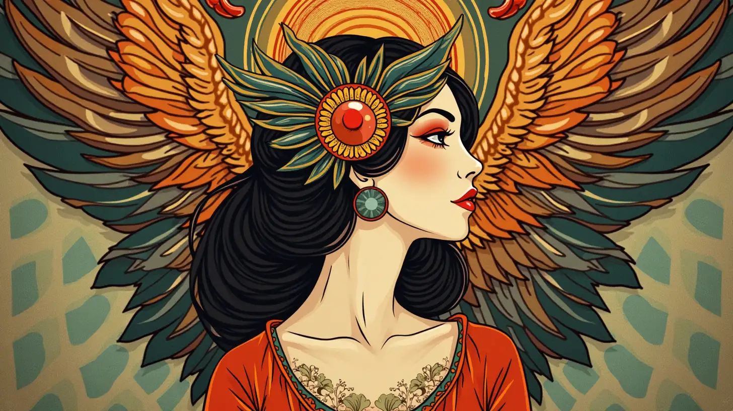 Art Nouveau Woman with Bird Wing Headdress