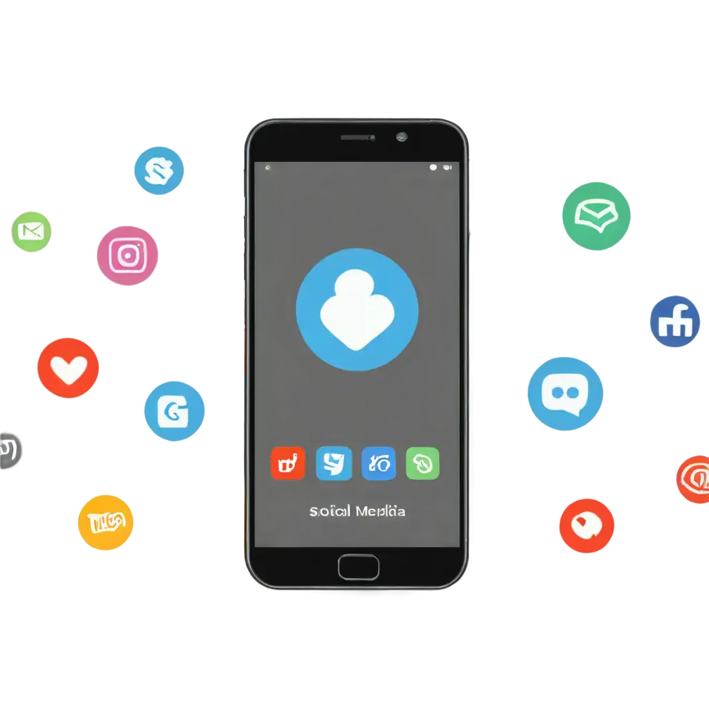 A smartphone with social media icons, simple flat design