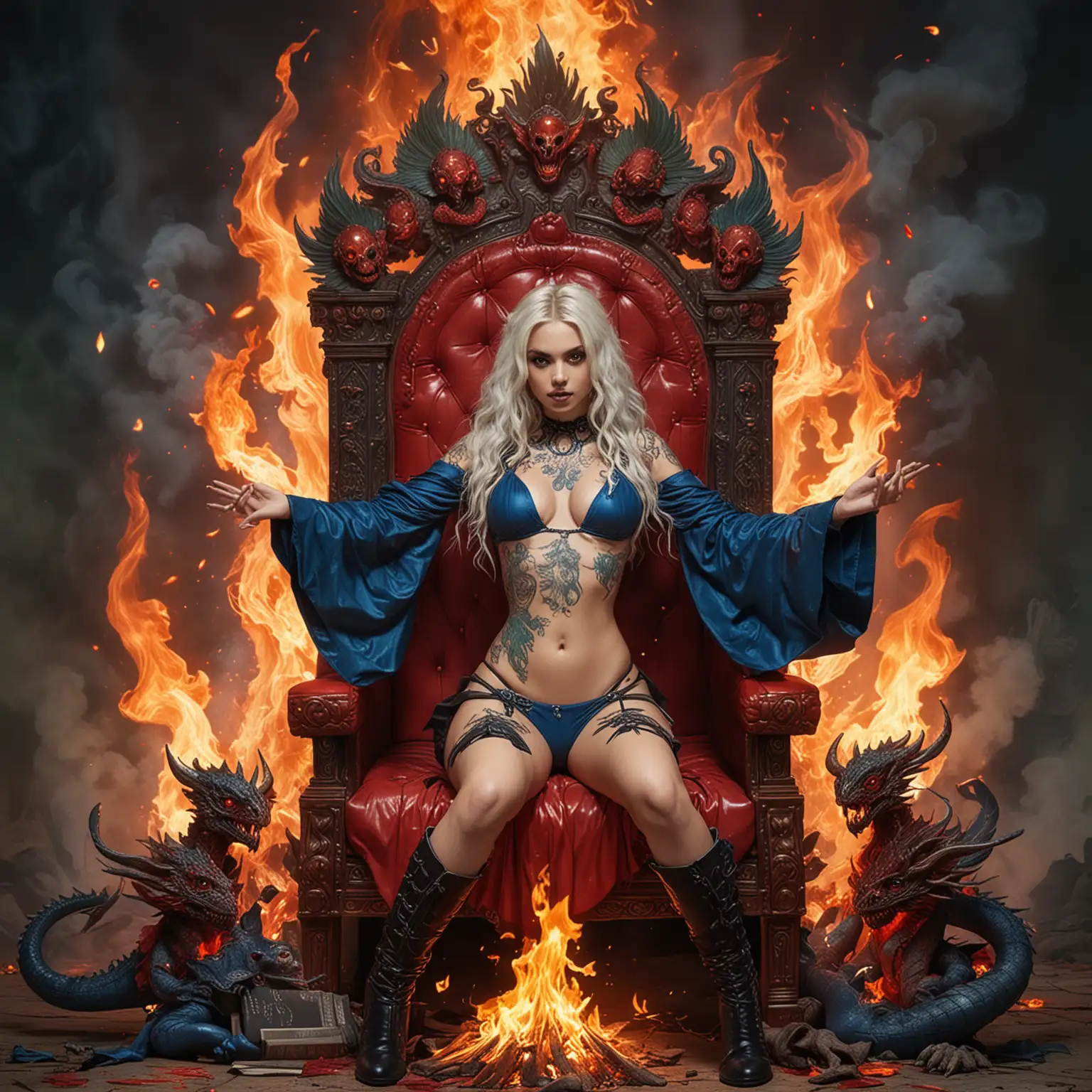 Adolescent Empress Goddesses as Sorceress Vampire Aliens Surrounded by Fire and Dragons