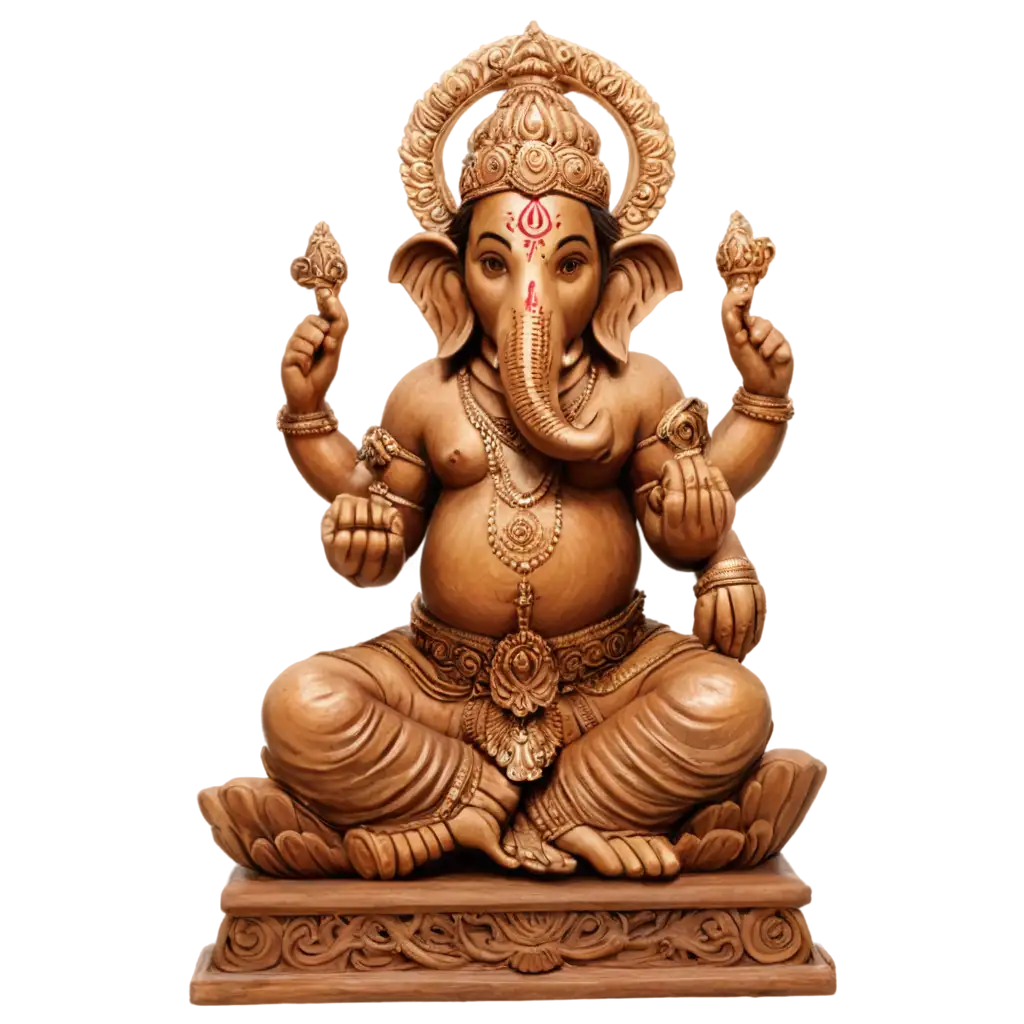 PNG-Wooden-Statue-of-Lord-Ganesha-Detailed-Craftsmanship-and-Spiritual-Symbolism