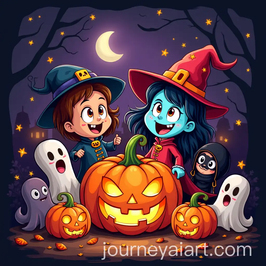 Vibrant-CartoonThemed-Halloween-Invitation-Card-with-Festive-Characters