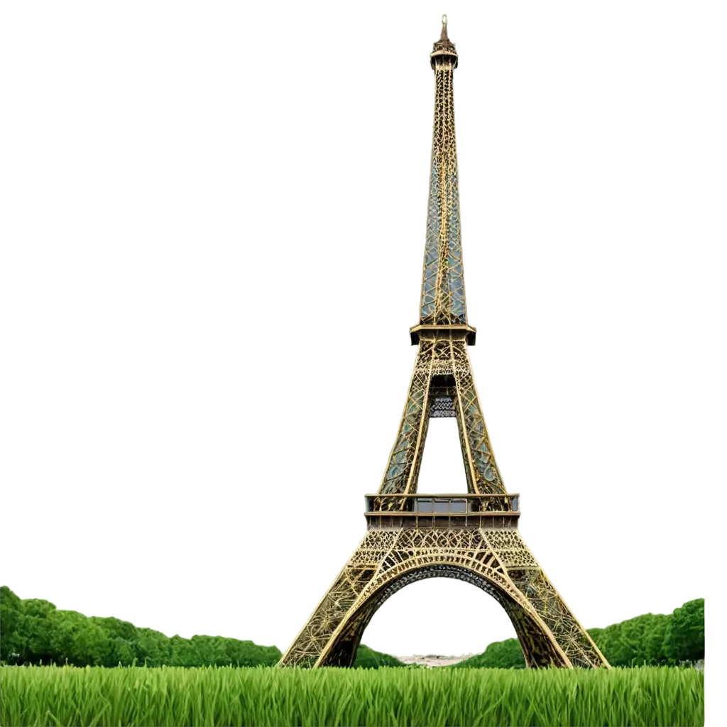 Eiffel-Tower-Surrounded-by-Lush-Green-Grass-HighQuality-PNG-Image-for-Versatile-Use