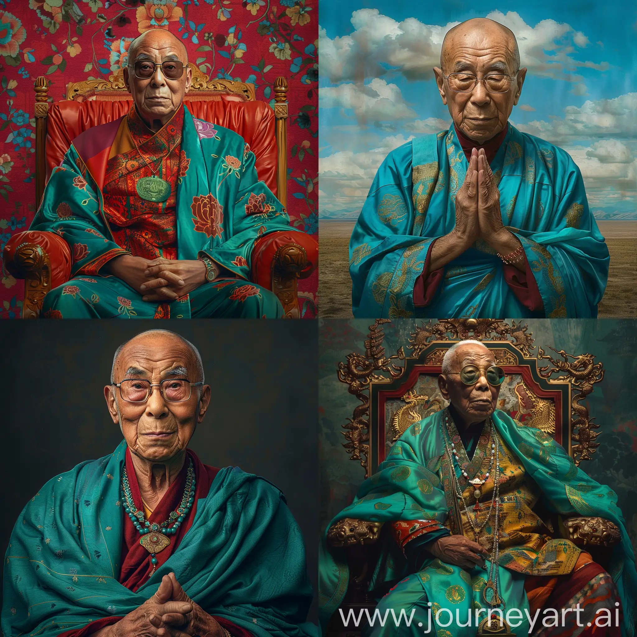 Kalmyk-Dalai-Lama-in-AllTurquoise-Robes-Hyper-Realism-Portrait