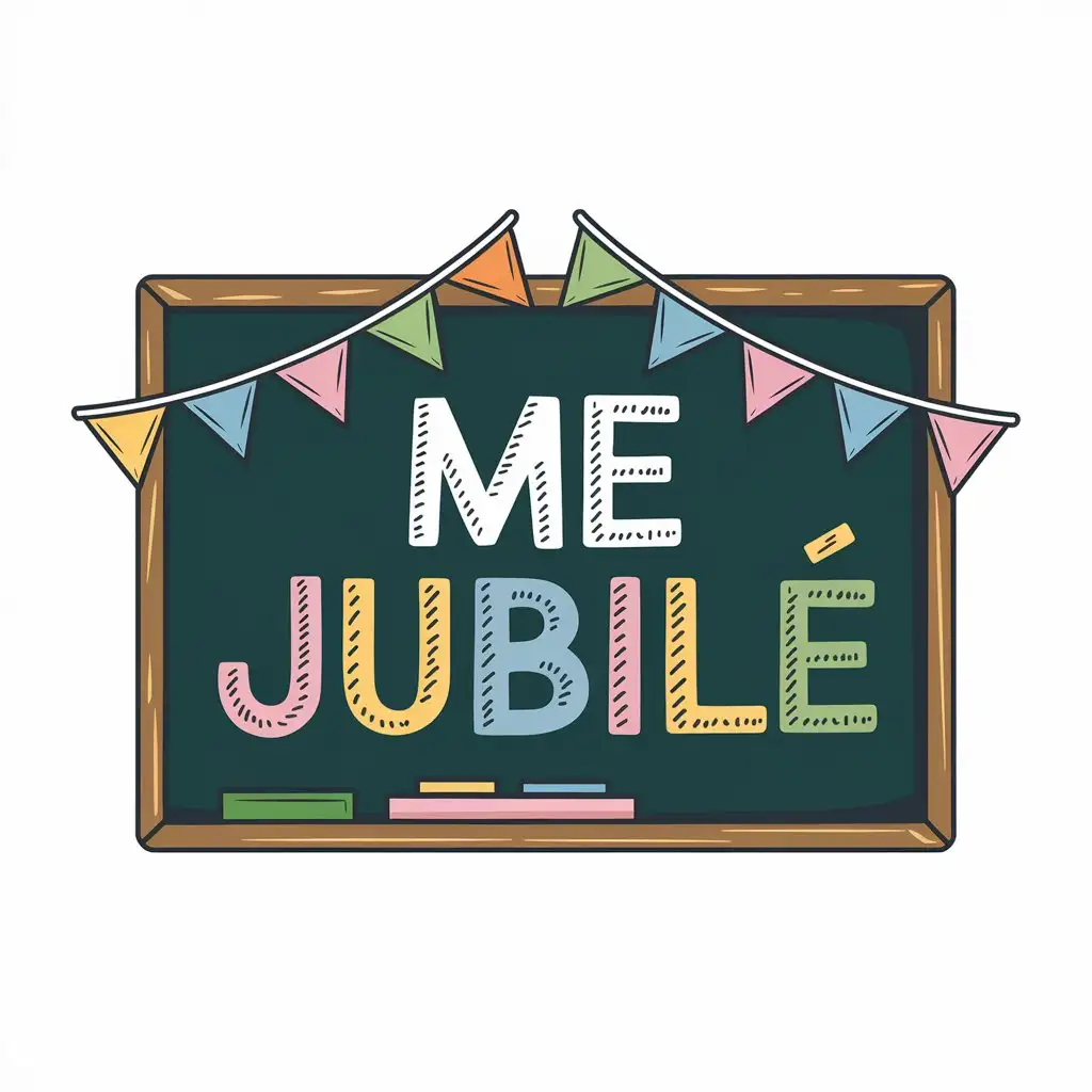 LOGO Design for ME JUBIL Blackboard Black with Pastel Flags Chalk Letters Theme