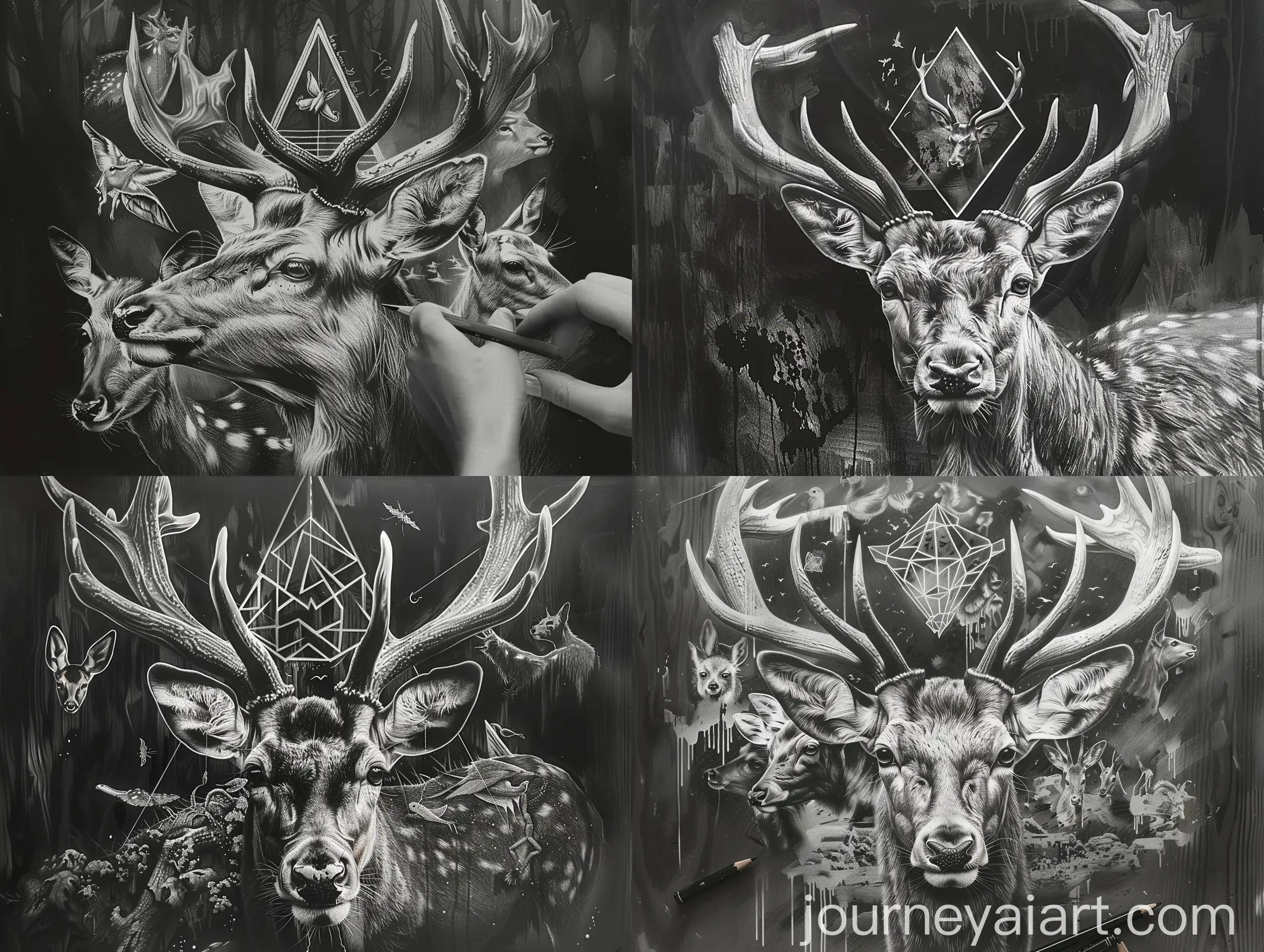 Detailed-Metamorphosis-Sketch-of-Deer-with-Animals-Transformation-on-Canvas