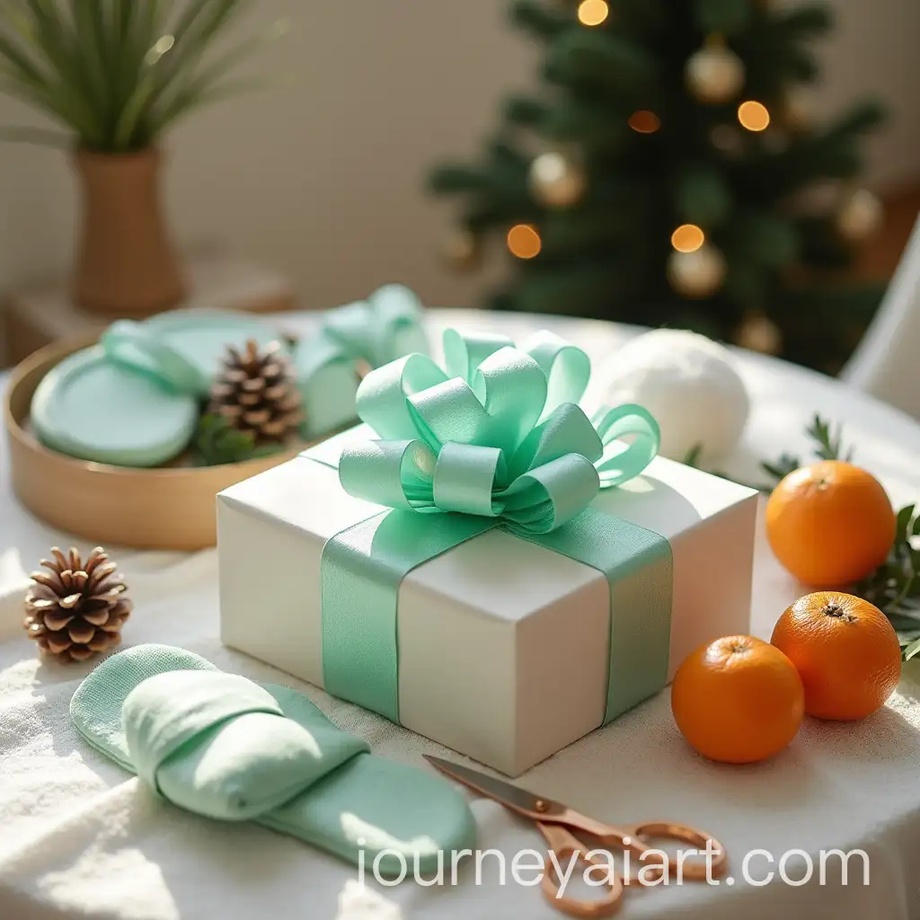 Luxury-Christmas-Spa-Gift-Wrapping-with-Mint-Ribbon-and-Festive-Decor