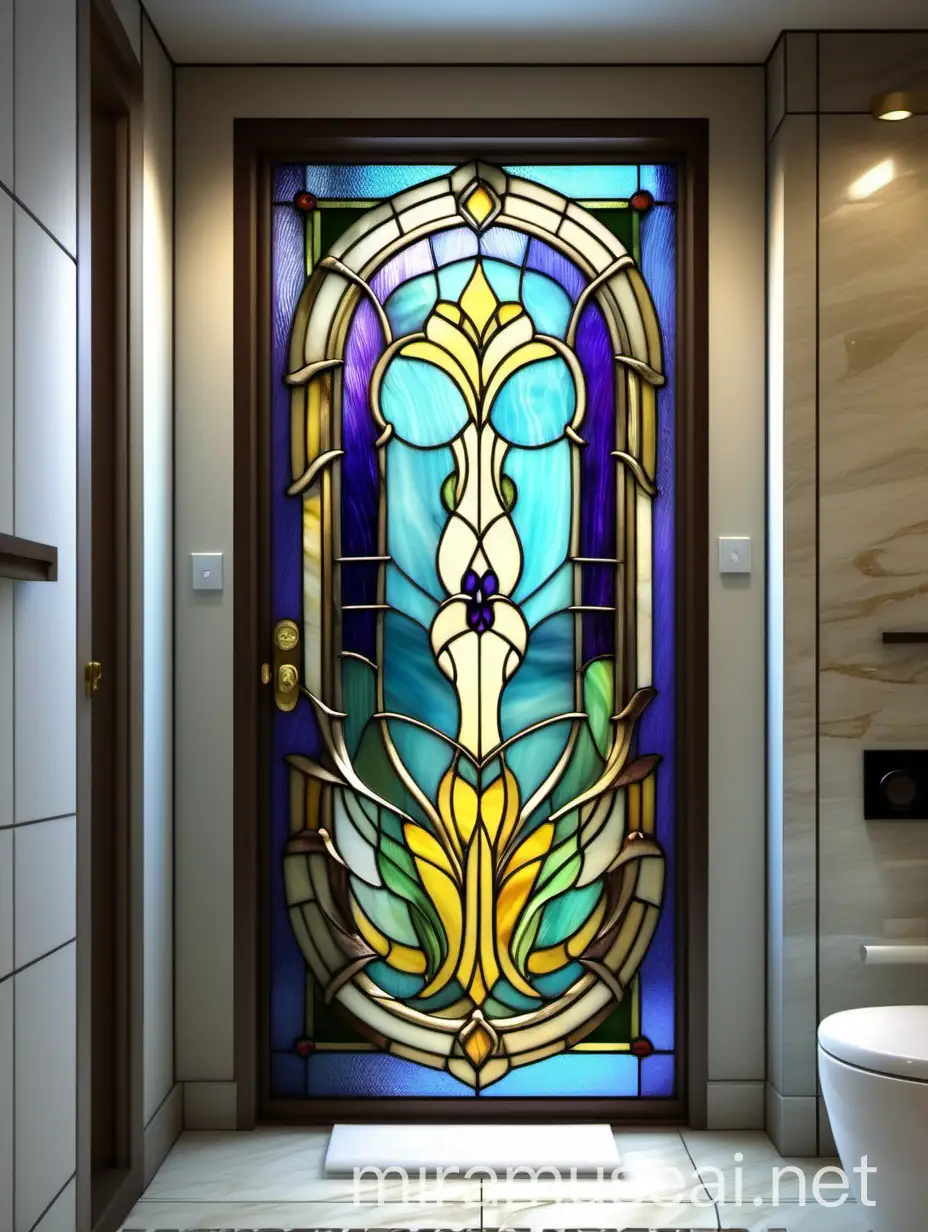 Abstract Tiffany Stained Glass Design on Bathroom Door