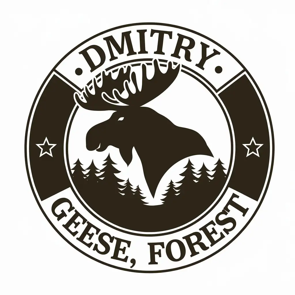 a vector logo design,with the text "Dmitry, geese, forest", main symbol:Moose,Moderate,be used in Hunting industry,clear background