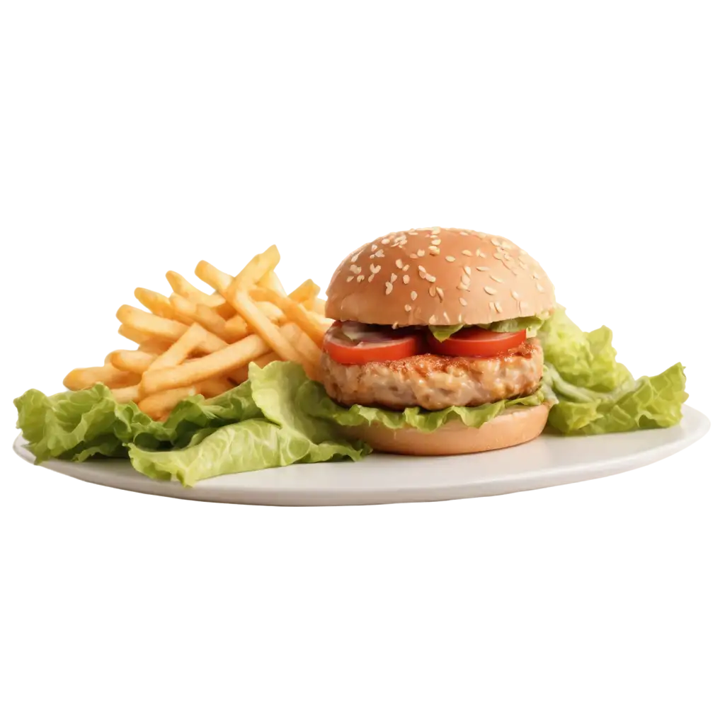 Chicken-Burger-PNG-with-150g-Chicken-Mayonnaise-Tomato-Lettuce-and-Side-Vegetables-Perfect-for-Your-Menu-Designs-and-Marketing