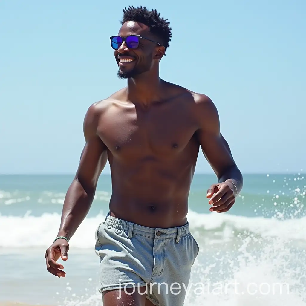 Joyful-Black-Male-with-Violet-Eyes-Enjoying-Beach-Waves