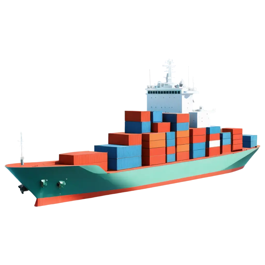 A stylized illustration of a ship's bow (front) with containers stacked on deck, moving forward. The ship's hull is sleek and modern, with a bold color scheme. The containers are colorful and neatly stacked, conveying a sense of efficiency and logistics. The background is a subtle gradient, suggesting movement and progress