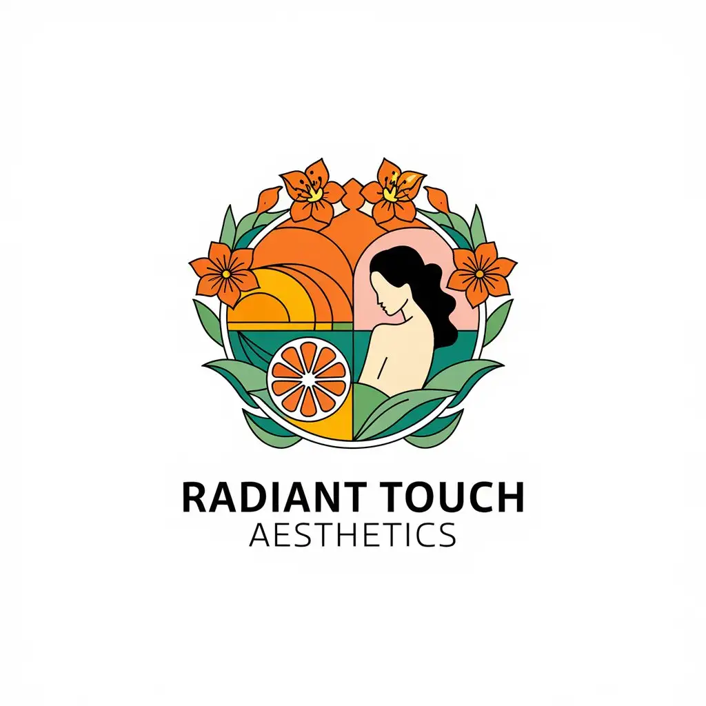 LOGO Design for Radiant Touch Aesthetics Orange Blossoms and Sunrise Theme for Beauty Spa