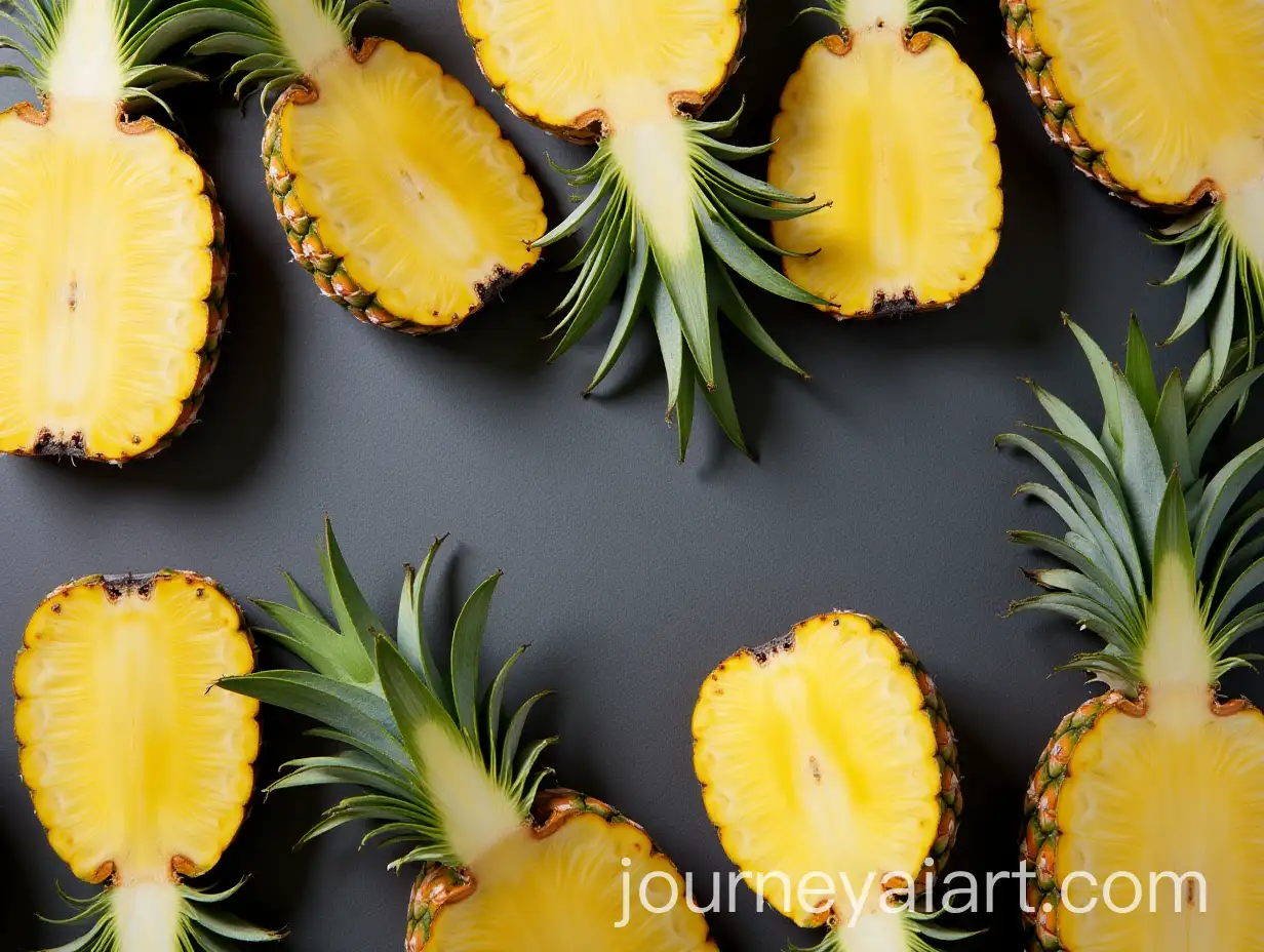 Symmetrical-Pineapple-Slices-with-Green-Leaves-on-Slate-Gray-Background