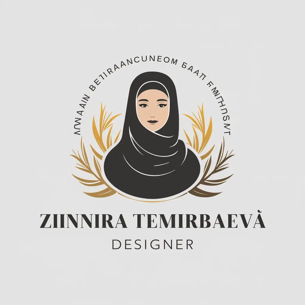 a vector logo design,with the text "Zinnira Temirbaeva Designer", main symbol:Muslim woman,Moderate,be used in Fashion industry,clear background