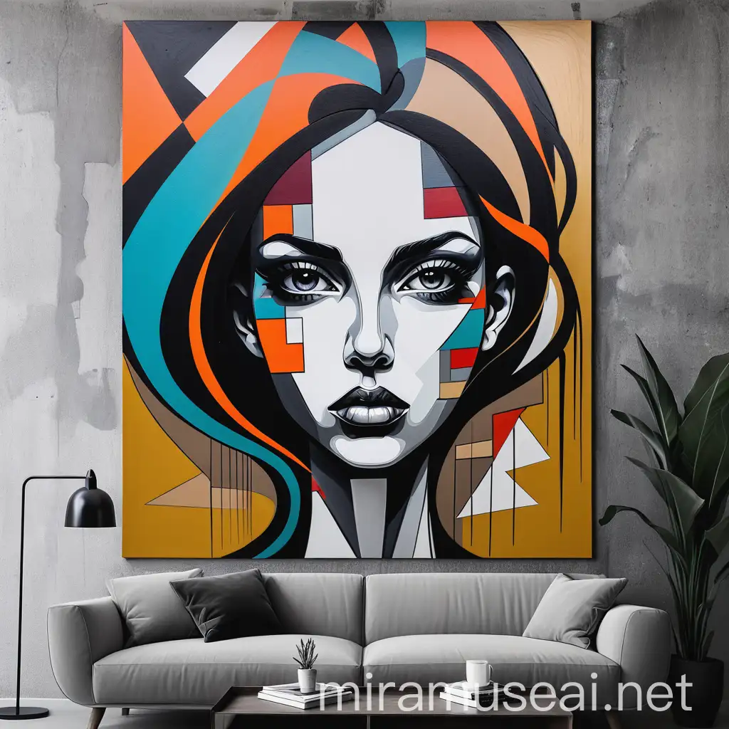 Captivating Contemporary Art Portrait of Woman in Abstract House