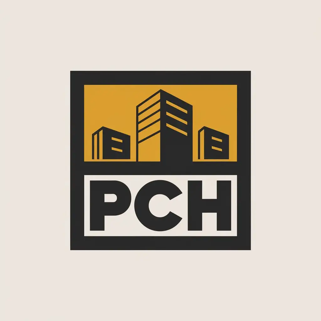 LOGO Design for PCH Vector Construction Logo with Buildings in Square Shape Moderate and Clear Background