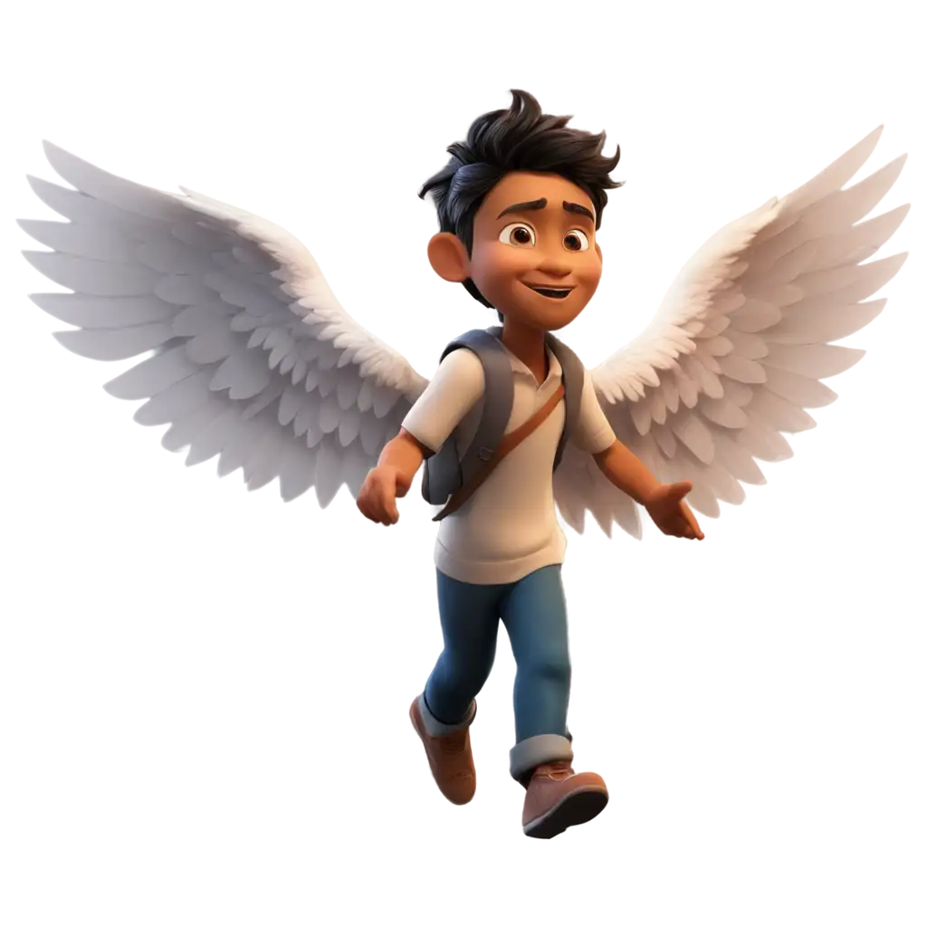 Animated 10 year old Indian boy with wings