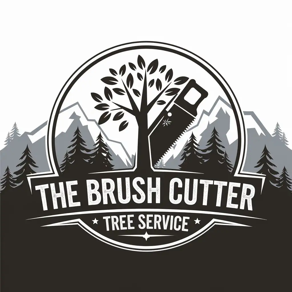 LOGO Design for The Brush Cutter Tree Service Trees Axes and Nature Theme