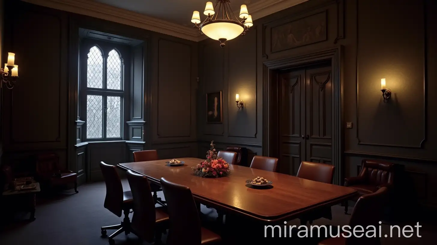 1955 Cambridge College Conference Room Decorated for Halloween