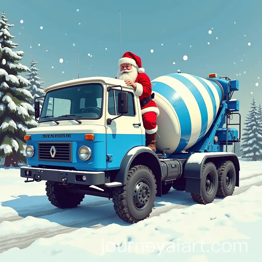 Christmas-Renault-K-Concrete-Mixer-Truck-with-Santa-Claus-in-White-and-Blue-Suit