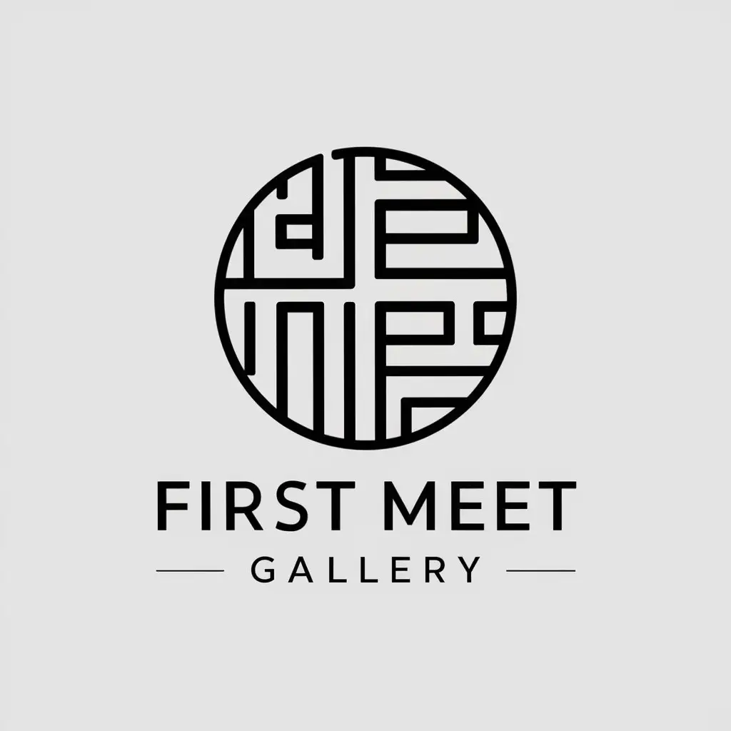 a vector logo design,with the text "FIRST MEET GALLERY", main symbol:Chinese style, first encounter,Moderate,be used in Retail industry,clear background