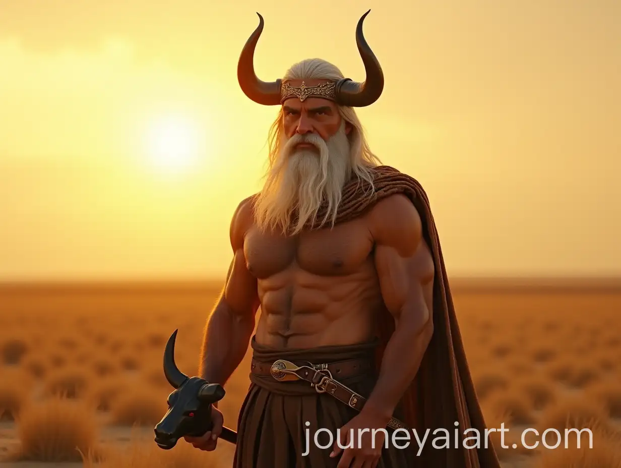 Legendary-Iranian-Hero-Rostam-Standing-in-a-WindsweAI-Image-Prompt-Expansionpt-Plain-Under-Golden-Sunset