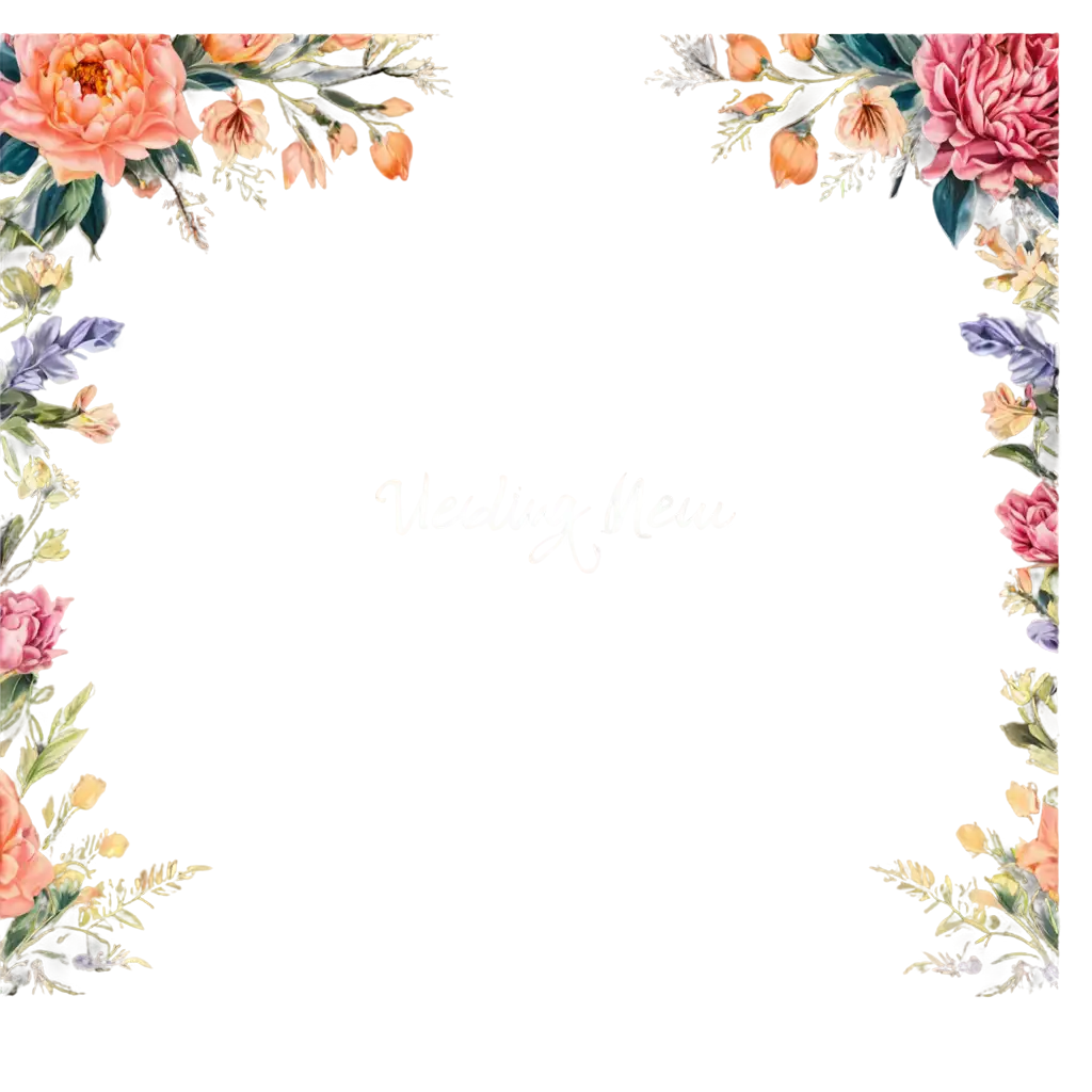 Colorful-Floral-Frame-PNG-for-Wedding-Menu-Exquisite-Design-for-Elegant-Celebrations