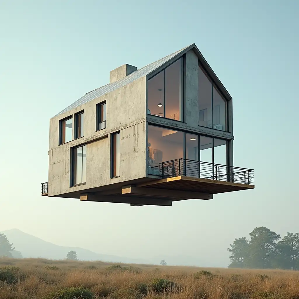 Whimsical-Flying-House-Surrounded-by-Clouds-and-a-Vibrant-Sky